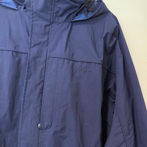 L.L.Bean Men's Storm Chaser Shell Jacket Raincoat Navy Blue Medium Hooded - Picture 6 of 6